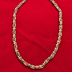 Vintage Kiam Family Gold Tone Interlock Chain Amber Crystal Necklace